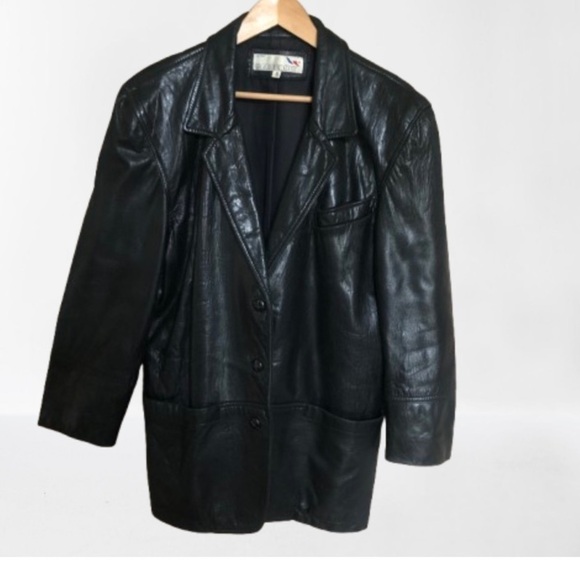 Vintage Jackets & Blazers - Vintage Black Leather Buttery Soft Blazer Jacket Medium